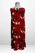 Kadın V Yaka Ananaslı Eteği Fırfırlı Rahat Kalıp Elbise