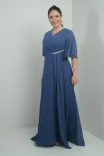 Women's V-Neck, Waistband with Stone Embellishment, Draped, Lined, Plus Size Long Chiffon Dress