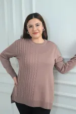 Kadın Tek Taraf Saç Örgülü Büyük Beden Likralı Tunik Bluz