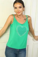 Débardeur à bretelles pour femme, orné d'un cœur en pierre sur le devant, coupe ample