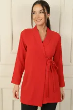 Devrik Yaka Beli Bağlamalı Krep Ceket