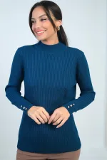 Pull à col roulé pour femme, manches côtelées, boutons décoratifs