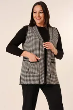 Zigzag Patterned Plus Size Knit Vest with Pocket