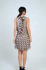 Women's V-Neck Lined Patterned Short Chiffon Dress