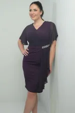 Robe courte grande taille à paillettes, manches en mousseline et ornements latéraux, doublée