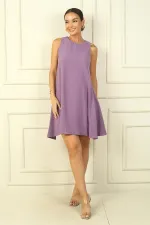 Kadın Kolsuz Keten Efektli Kısa Elbise