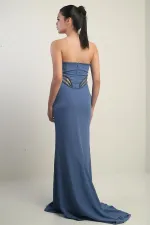 Robe longue bustier pour femme avec détails perlés et doublure transparente à la taille