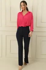 Yüksek Bel Cepli En Boy Likra İspanyol Paça  Pantolon