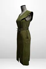 Kadın V Yaka Bluz Beli Lastikli Cepli Önü Yırtmaçlı Etek 2'li Takım