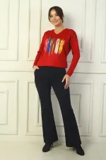 Women's Elastic Waist, Side Pockets, Flared, Steel-Length Trousers