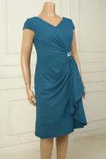 Women's Front and Back V-Neck, Nail Sleeves, Lined, Side Stone Detail, Pocket Square, BB Glitter Short Dress