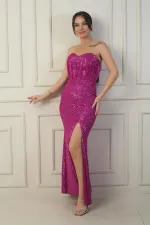 Robe longue à sequins fendue, doublée, sans bretelles, à armatures et laçage au dos