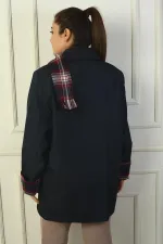 Women's Double-Breasted Trench Coat with Hidden Front Button and Pocket