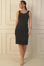 Thick Strap Lined Crepe Short Dress