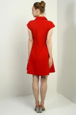 Kadın Önü Yarım Fermuar Ve Dantel Detaylı Kendinden Telalı Kısa Kloş Elbise