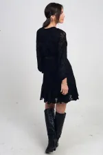 Robe courte en tulle imprimé floqué, doublée et à double boutonnage pour femme