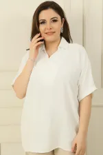 Double Breasted Polo Collar Short Sleeve Ayrobin Plus Size Blouse