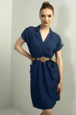 Women's Dress with Patch Pockets and Belt Waist