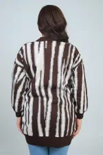 Kadın Önü Düğme Detaylı Simli Boyuna Çizgili Büyük Beden Triko Tunik Kazak