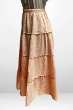 Women's Layered Muslin Long Skirt with Elastic Waist