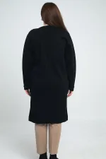 Gilet long en maille grande taille pour femme, avec poches et détails rayés