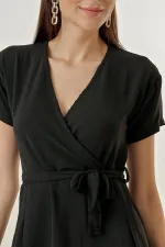 Double-Breasted Pleated Waist Belted Aerobin Dress