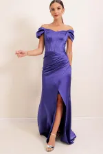 Side Pleated Underwire Lined Long Satin Dress