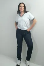 Jean taille haute à jambes droites pour femme, grandes tailles, délavé à la pierre