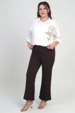 Pantalon palazzo grande taille en crêpe tricoté extensible à taille élastique pour femme