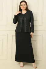 Robe longue en crêpe avec col et doublure ornés, veste à sequins, ensemble 2 pièces grande taille