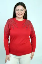 Chemisier en maille grande taille pour femme avec épaules imprimées de pierres