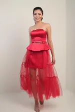 Jupe bustier en tulle pour femme, doublée de satin et avec ceinture