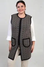 Gilet long en maille grande taille pour femme, avec fermeture éclair sur le devant et motif de poche
