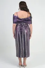 Women's Thin Strap Satin Bow Boat Neck Sequin Embellished Lined Plus Size Midi Dress