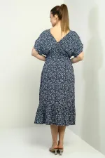 Kadın Ön Arka V Yaka Yarasa Kollu Mini Çiçekli Cepli Fırfırlı Elbise