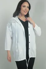 Women's Hooded, Button-Front, Pocketed, Ruffled Plus Size Cardigan