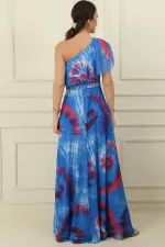 Tek Omuz Astarlı Yırtmaçlı Empirme Uzun Şifon Elbise