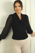 Women's V-Neck Front Rose Detailed Blouse