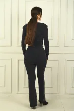 Women's Elastic Waist Half-Lined Flare-Front Glitter Trousers