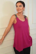 Women's Stone Stripe Strappy Relaxed Fit Asymmetrical Blouse