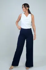 Pantalon en tricot à jambes larges et fermeture éclair latérale pour femme