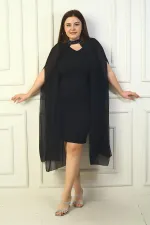 Women's V-Neck Lined Plus Size Glitter Dress with Chiffon Cape