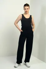 Pantalon palazzo pour femme avec taille élastique épaisse et poches