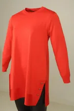 Kadın Yanları Düğme Detaylı Yırtmaçlı Büyük Beden Tunik Kazak