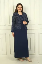 Women's Beaded and Sequin Embellished Tulle Jacket, Half-Moon Sleeve Long Dress, Lined, Plus Size Two-Piece Set