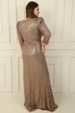 Kadın Önü Büzgülü V Yaka Kol Uçları Tüylü B.Beden Elbise