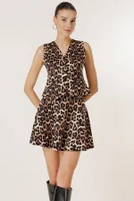 Leopard Pattern Satin Vest with Buttoned Front and Pockets