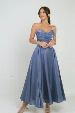 Robe midi bustier en satin organza doublée à col en V pour femme