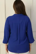 Polo Collar Pocketed Quarter Sleeve BB Blouse