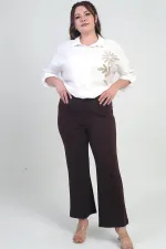 Pantalon palazzo grande taille en crêpe tricoté extensible à taille élastique pour femme